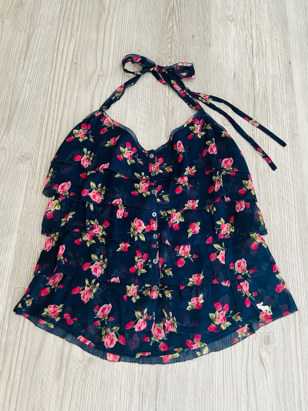 🆕🫎 Vintage Abercrombie Berry Floral Chiffon Tiered Halter Top Y2K XS NWT🍓
